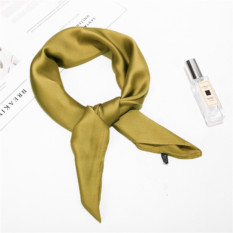 70*70cm Imitation soie doux solide écharpe pour les femmes foulard carré foulards bureau dame accessoires sac vêtements ornement: 16 Dark Olive Green