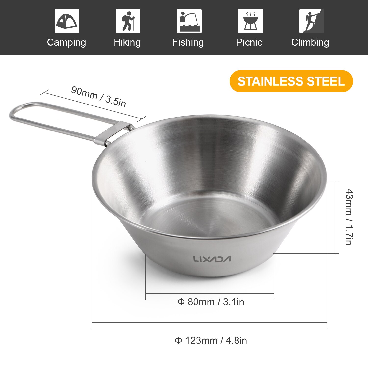Lixada Titan Schalen Set Titan Pan Ultraleicht Camping Schüssel Pan mit Faltbare Griffe für Outdoor Wandern Picknick: Stainless Steel
