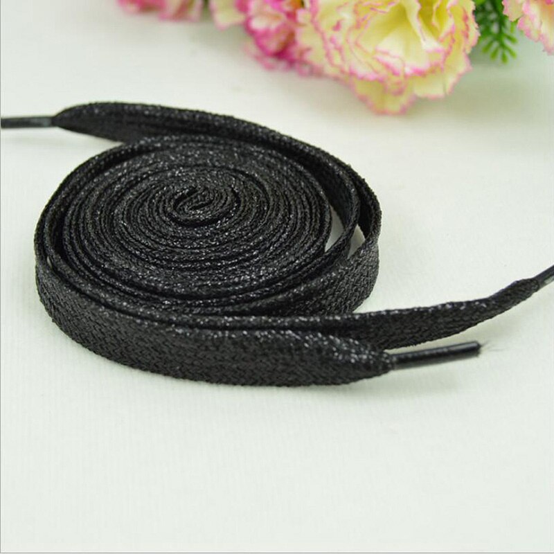 Cordones planos con brillo metálico brillantes para zapatillas, cordones brillantes para zapatillas de lona, botas atléticas, 110cm: Black
