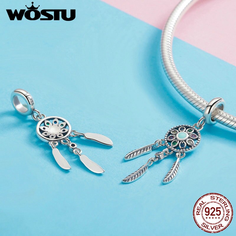 WOSTU 100% 925 Sterling Silver Beautiful Dream Dangle Charms Fit Bracelet & Necklace Pendant Delicate Jewelry FIC961