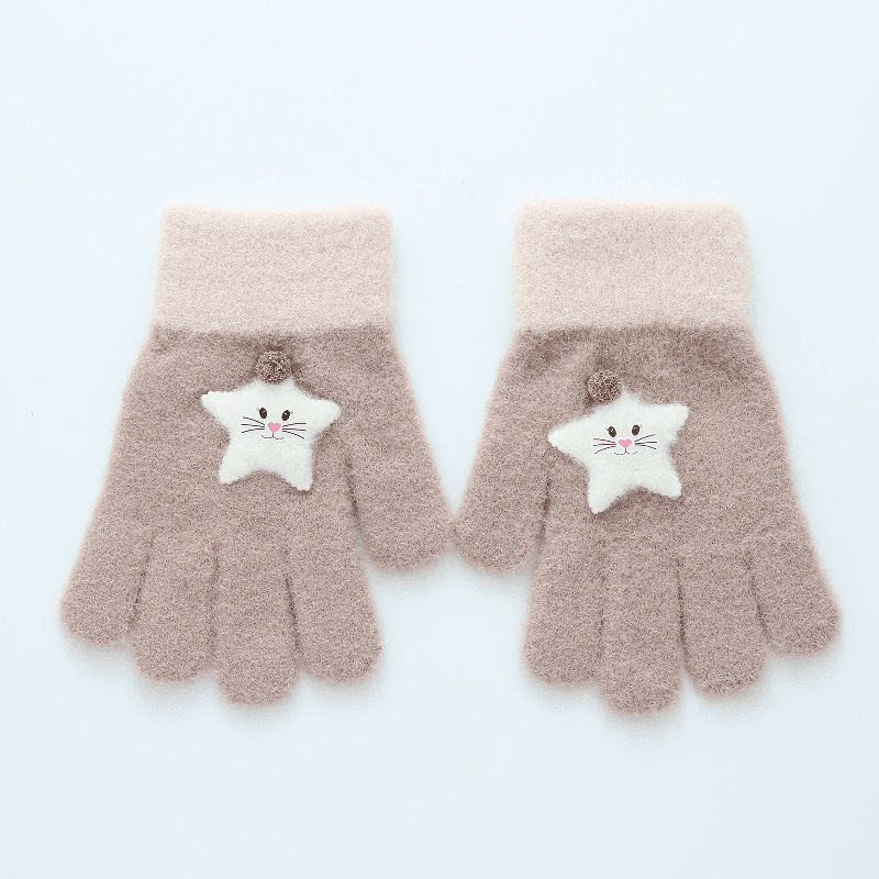Kinderen Handschoenen Herfst En Winter Cartoon Leuke Jacquard Snoep Kleur Gebreide Handschoenen Voor 6-13Y Baby Handschoenen Wanten: Bruin
