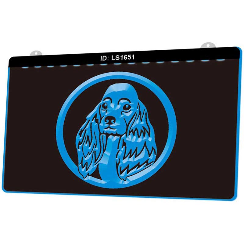 Ls1651 cocker-spaniël honden dierenwinkel 3d graveerbare led-lichtborden meerdere kleuren gratis detailhandel