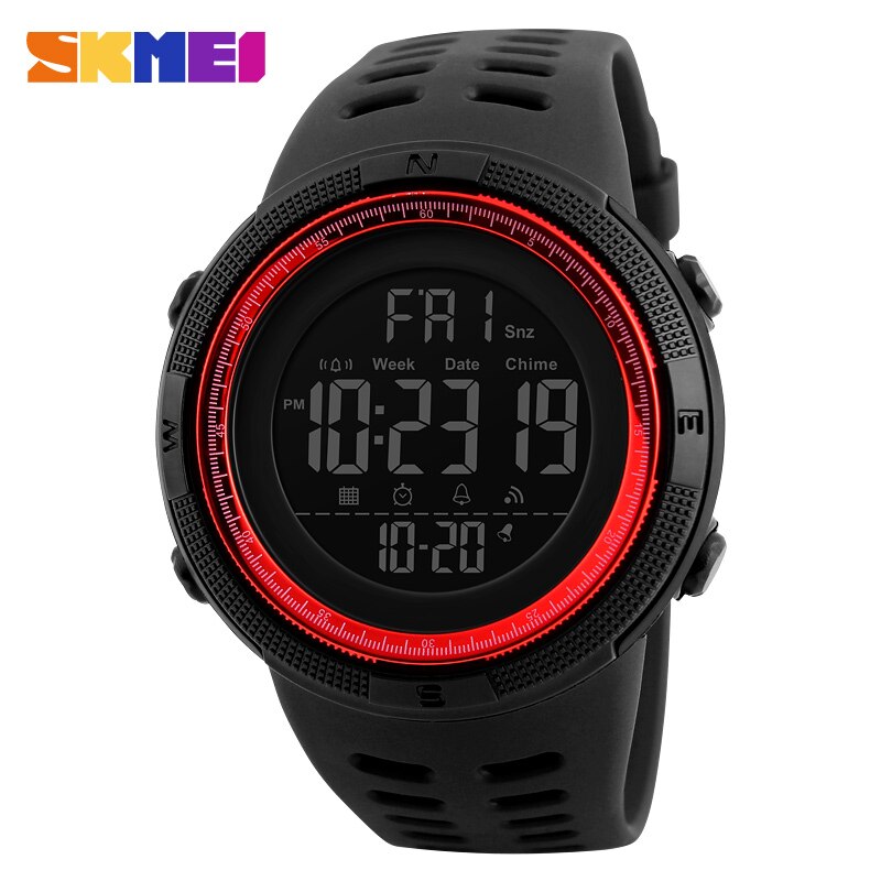 Skmei Digitale Horloges Heren Sport Countdown Chrono Horloges Mannen Mode 2 Tijd Wekker Horloges Mannelijke Klok Hombre 1251: Black Red