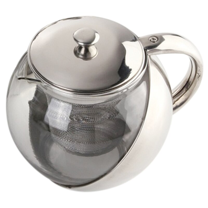 Modern Stylish Stainless Steel + Glass Teapot With Loose Tea Leaf Infuser Silver Accessories: Default Title