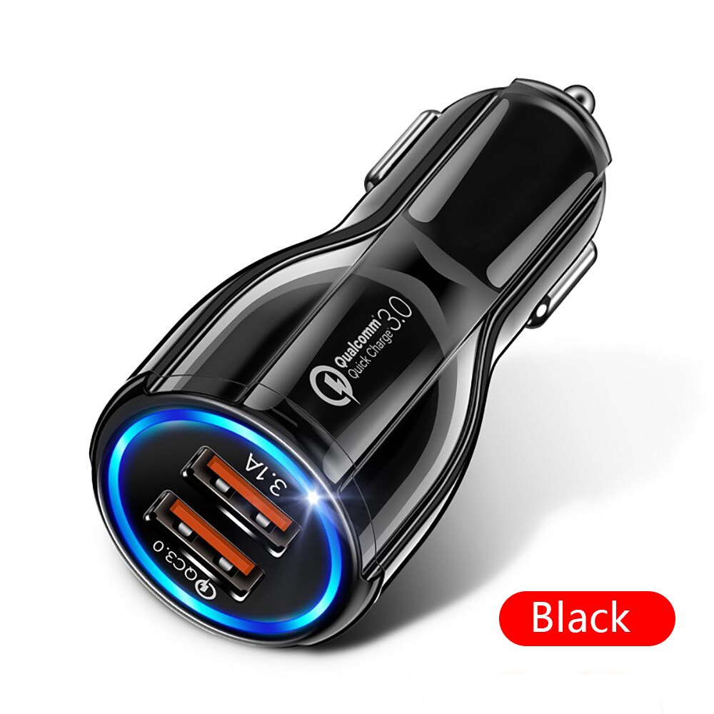 Cargador de coche de carga rápida 3,0 para teléfono móvil, cargador de coche Usb Dual, adaptador de carga rápida Qualcomm Qc 3,0, Mini cargador de coche Usb: Dual USB Black