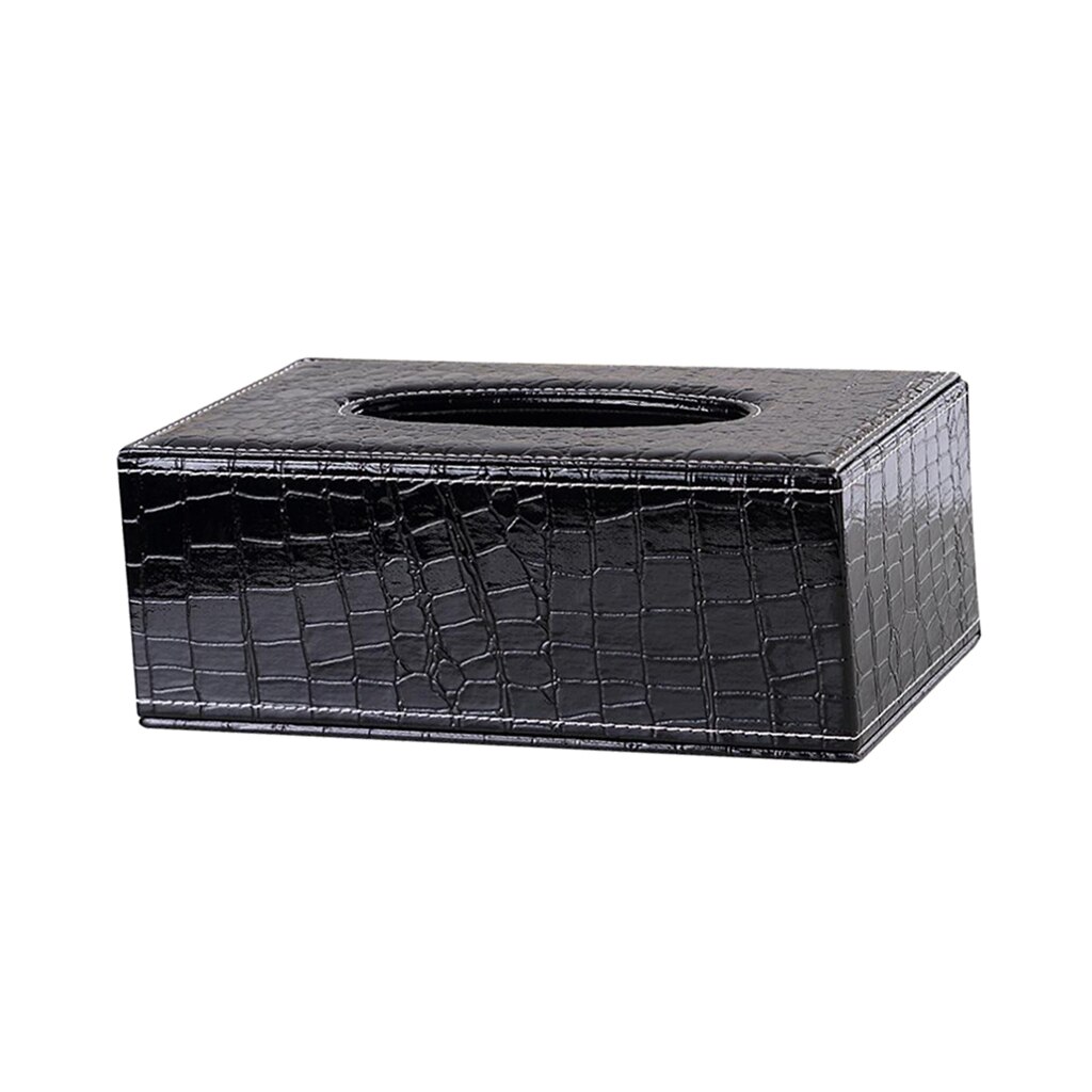 Black Leather Tissue Box Rectangle Desktop Storage Holder Bin Living Room