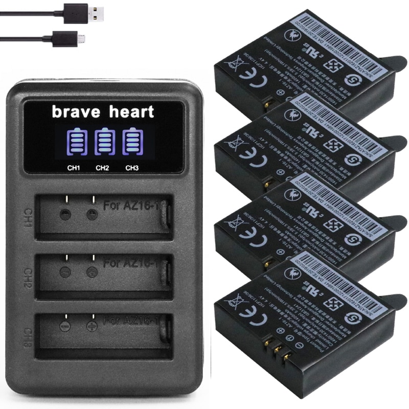 Xiaomi-Batería de az16-1 para cámara de acción Xiaomi Yi II yi, 4k, 4k, cargador LCD, az16-2, para Xiaoyi Lite Yi 360 VR: charger and 4battery