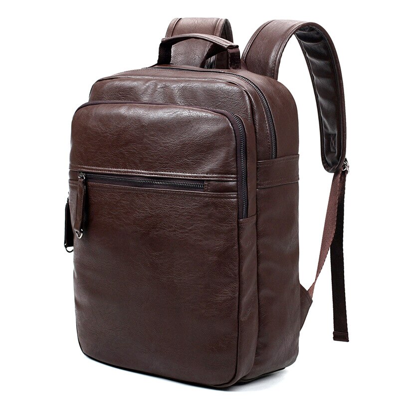 2Solid Colors Male PU Leather Laptop Bag 3 Layed Solid Large Capacity Handlebag Embossing City Jogging Leisure Backpack