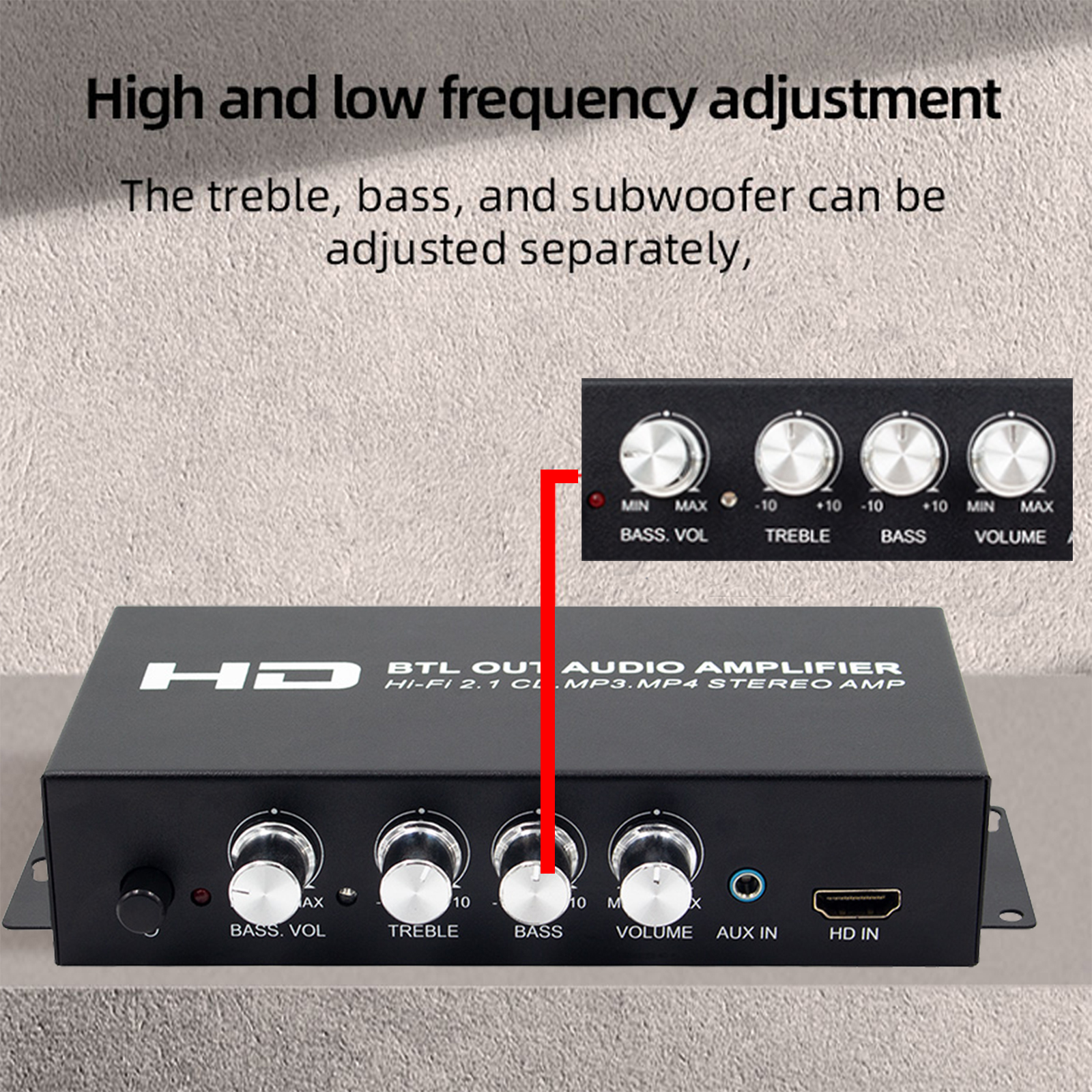 Amplificatore audio HiFi a 2.1 canali Stereo Treble e Subwoofer Regolazione Amplificatore audio per bassi 20Wx2 + 40W Per Home Car Meeti