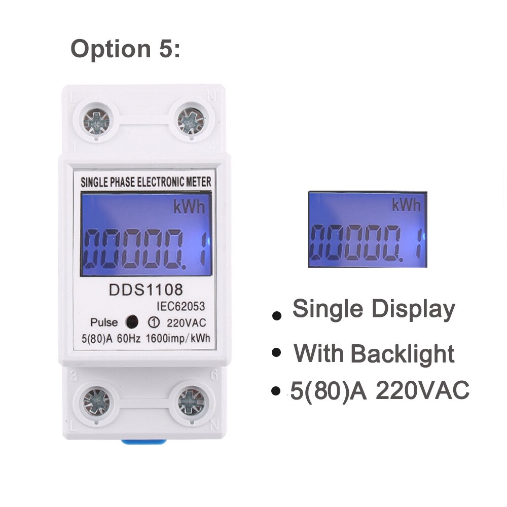 60A 80A Din rail Single Phase Two Wire LCD Digital Display Power Consumption Energy Electric Meter kWh AC 220V 230V 50Hz/60Hz: option 5