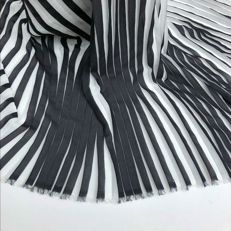 Sort hvid flæser plisseret chiffon stof solid kjole tøj materialer ,150 cmx 100cm: Default Title