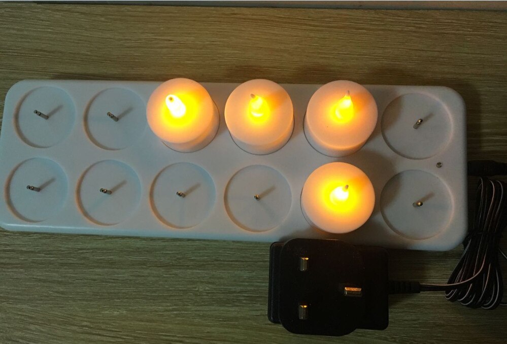 Jule led lys genopladeligt fyrfadslys gul lys stearinlys lampe led fest lys og holdere/lysekrone mariage: Uk stik sæt  of 12