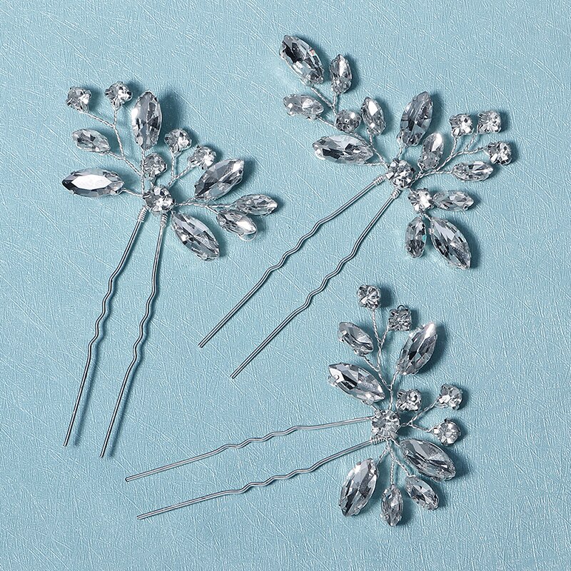 Horquillas para el pelo para mujer, accesorios para el cabello de boda con diamantes de imitación, horquilla, tocado de novia, joyería para , de dama de honor, 3 unids/lote