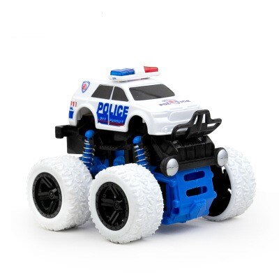 Children's four-wheel drive inertial off-road vehicle boy simulation off-road model anti-fall toy dinosaur car police car: Police car white