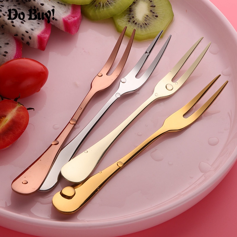 2 stk/sett mini delikate forrettsgafler i rustfritt stål med to grener snack frukt dessertgafler cocktail smaksgafler festvalg