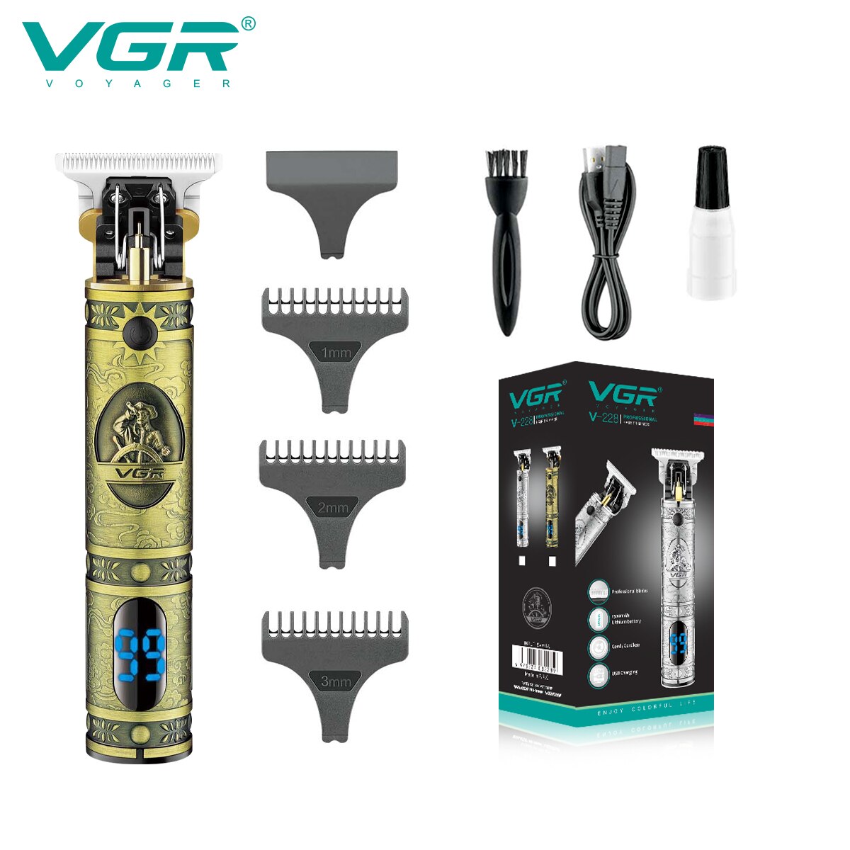 Vgr 228 Tondeuse Professionele Persoonlijke Verzorging Kapper Trimmer Voor Mannen Upgrade T9 Lcd Elektrische Tondeuse Clippers Vgr V228: Goud
