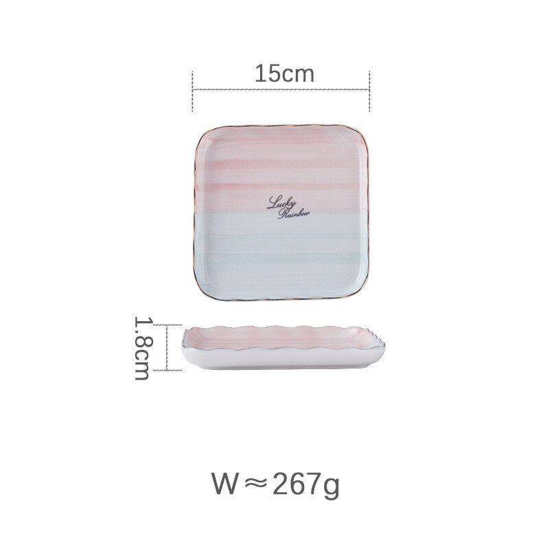 Kleur Veranderende Rechthoek Keramische Plaat Nordic Vierkante Porselein Glazuur Diner Plaat Pasta Cake Dessert Dienblad Huishouden Gerechten Plaat: 15cm Square