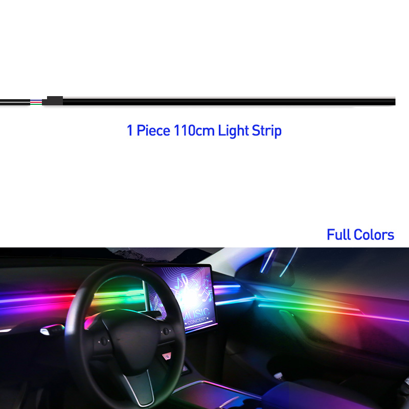 18 in 1 auto omgevingslicht 64 kleuren acrylstrips 110 cm 90 cm 75 cm 35 cm 20 cm volledige kleuren RGB auto-interieur Bluetooth app-bediening: koud wit 6000k