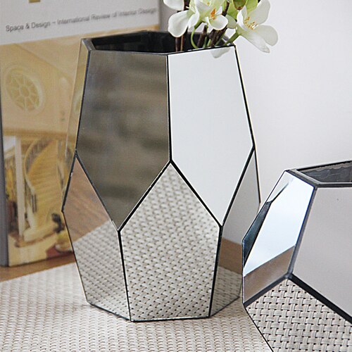 Geometrisk spegel skarv glas vas modernt hem vardagsrum skrivbord blomma arrangemang tillbehör dekorativa prydnader: 12.5 x 15.5 x 20.5cm