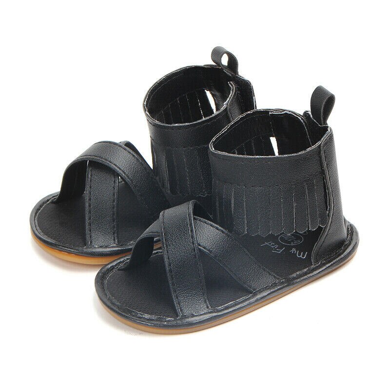 Spædbarn baby pige sandaler kvast anti-slip sko sål prewalkers sko: Sort / 0-6 måneder