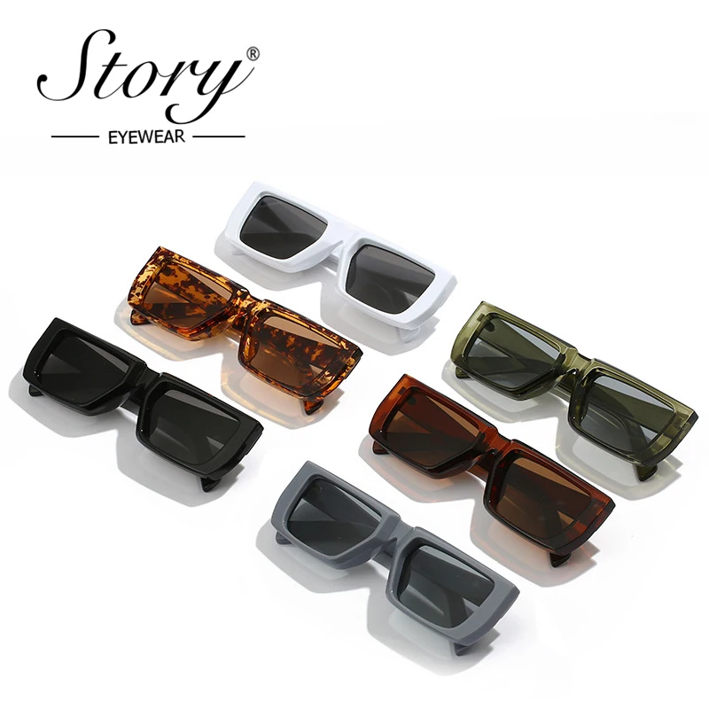 HISTORIA Retro verde rectángulo gafas de sol mujeres hombres Vintage tortuga marco cuadrado gafas de sol UV S2340M