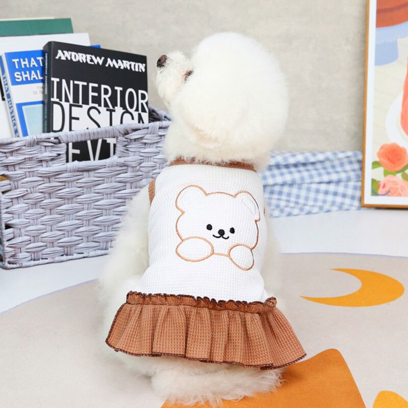 T-shirt brodé pour petits chiens, chat, chiot, robe pour animaux de compagnie, vêtements pour Couples, T-shirt, jupe mignonne, petit ours, printemps et été: dress / L