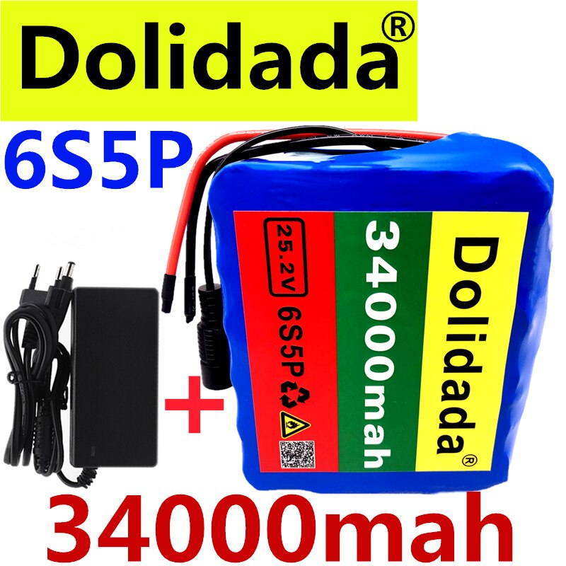 24V 34Ah 6S5P 18650 Li-Ion Batterij 25.2V 34000Mah Elektrische Fiets Bromfiets/Elektrische/Lithium Ion batterij + 2A Charger