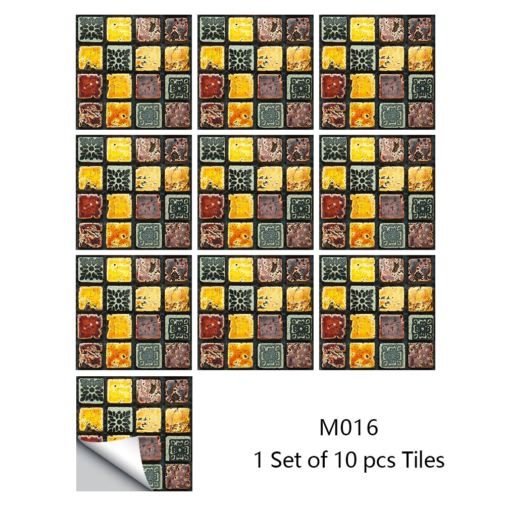 Pegatinas de pared de azulejos de mosaico de mármol, cubiertas planas impresas en 2D para cocina, baño, pelar y pegar, Mural de arte impermeable, 10 piezas: M016 / 10cmX10cmX10pcs