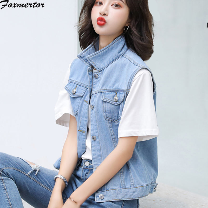 Dames denim jasje lente zomer korte denim dames vest casual slim enkelrijs mouwloos jeans jassen jassen