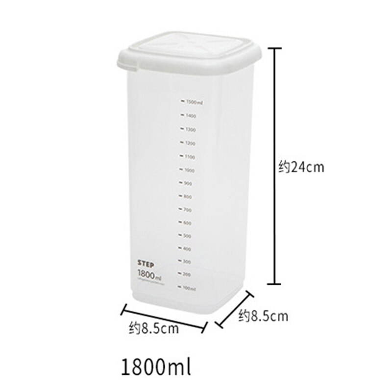 Different Capacity Plastic Sealed Cans Kitchen Storage Box Transparent Food Canister Keep Fresh Clear Container Pasta Box: white 1800ML