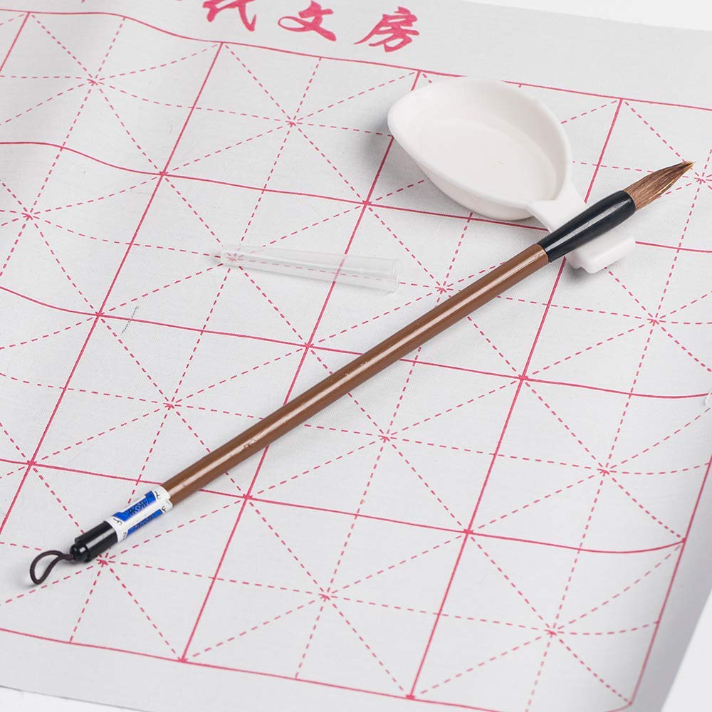 Tela de caligrafía china para escribir con agua, con estante para pinceles y plato de agua, secado rápido, conjunto de práctica para principiantes