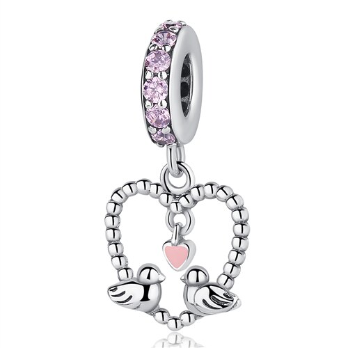 Novo 925 Sterling Silver Bead Rosa Flamingo & Papagaio Colorido Pingente Encantos De Cristal Beads Fit Pulseiras Jóias Originais: couple
