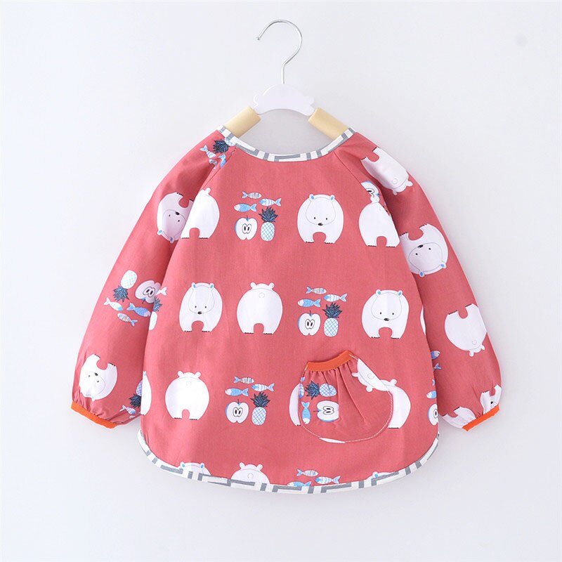 Cute Cartoon Baby Bibs Waterproof Kids Baby Boy Girl Bibs Babador Cotton Baby Feeding Stuff Burp Cloth Long Sleeve Apron Bavoir