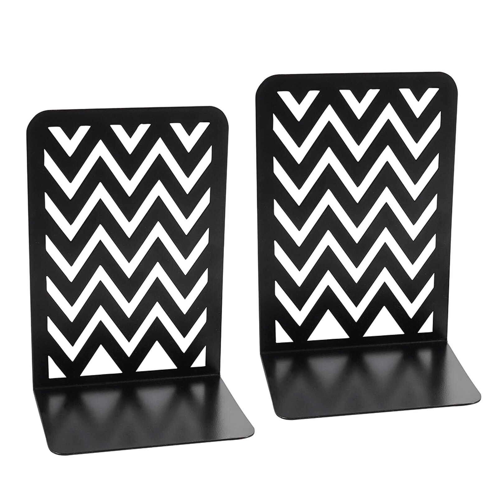 2pcs Black Home Office Desktop Decor Organizer Stainless Steel Bookend Practical For Students Non Skid Wave Shape Stationery