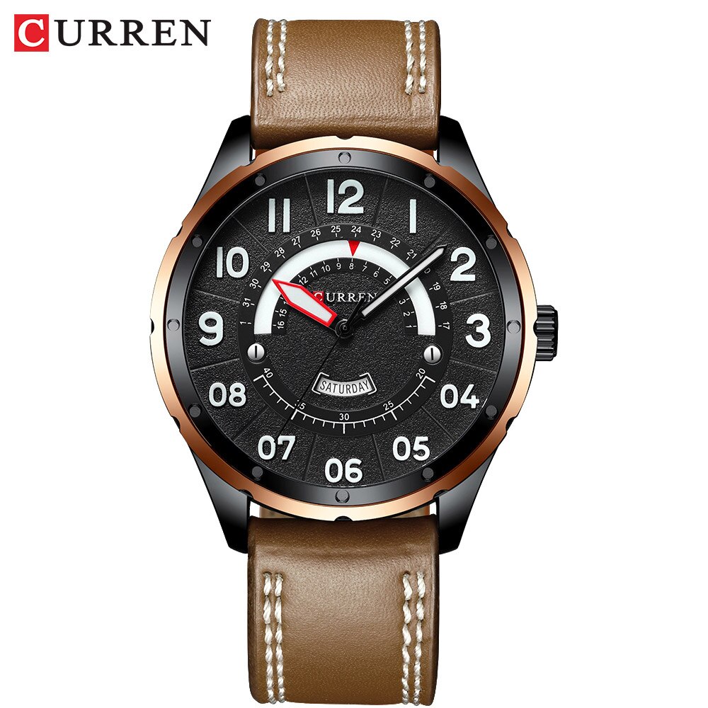 Polshorloge Mannen Luxe Mode Lederen Horloges Voor Mannen Klok Kalender Datum Quartz Horloge Mannelijke Ongedwongen Horloge: brown watch