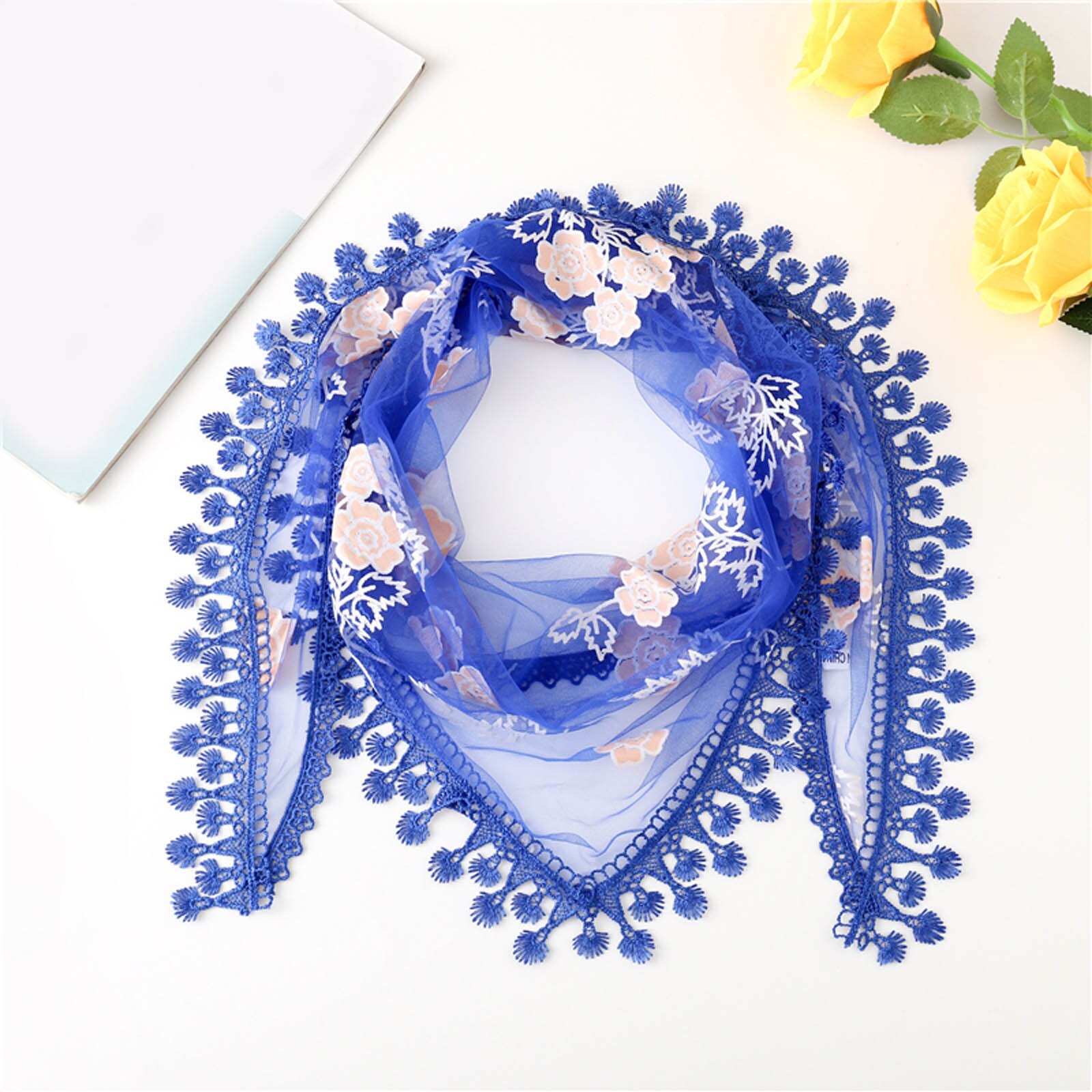 Bufanda multifuncional con borlas de encaje para mujer, chal de flores, pashmina suave, estola de playa de Echarpe,: BU