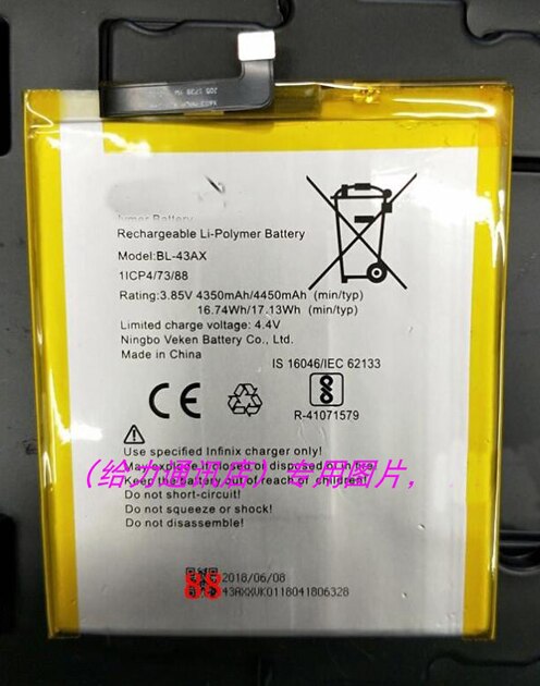 Batería de 4350mAh y 3,85 V para INFINIX BL-43AX, batería de teléfono móvil, piezas de repuesto