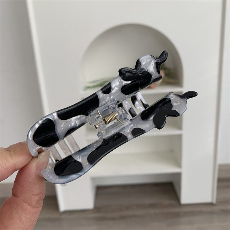 1 pinza para el pelo con forma de vaca animal, clip de tiburón estampado acrílico, nueva horquilla accesorio para el cabello