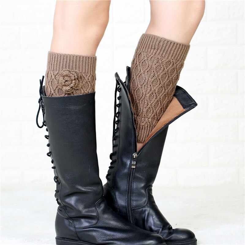 Handgemaakte Bloemen In Buis Voet Cover Gebreide Warm Boot Cover Dames Herfst En Winter Wollen Garen Beenwarmers Sokken effen