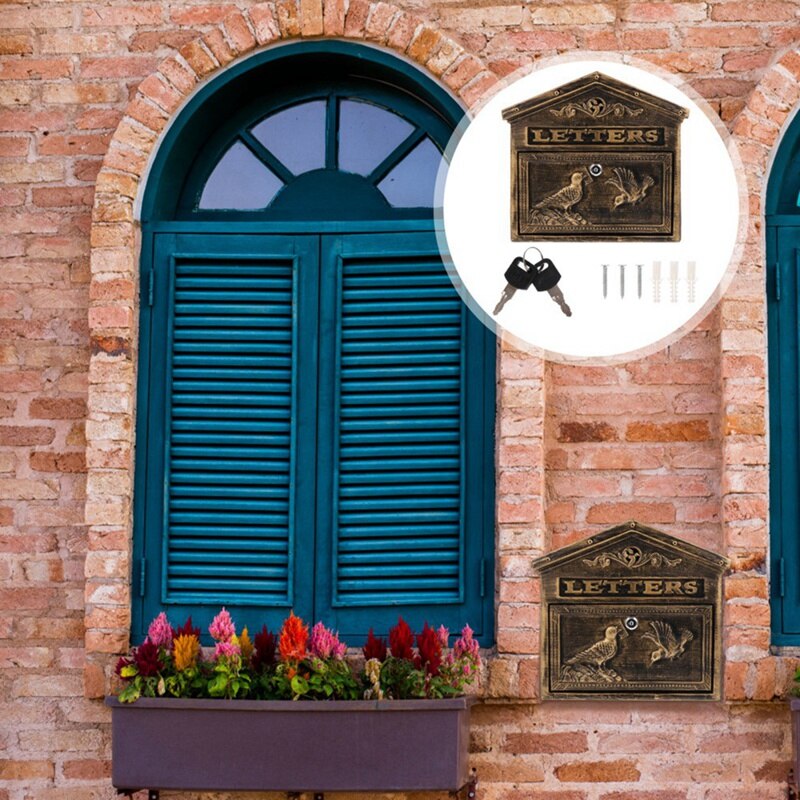 1Pc Retro Letter Container Home Mailbox Vintage Metal Mail Box Secure Letter Box