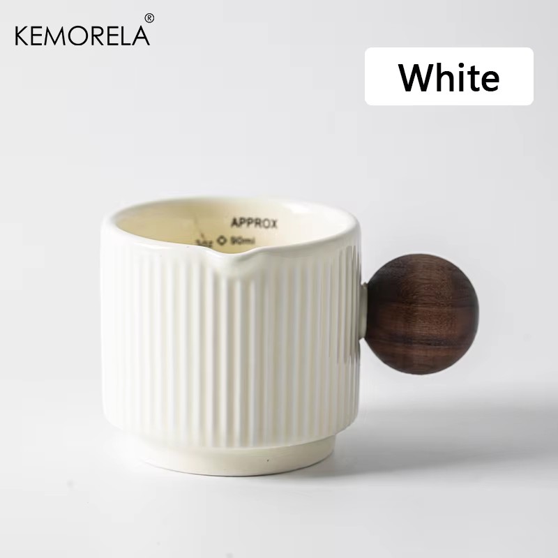 Kemorela 3oz/90ml Ceramic Measuring Cups Espresso Extraction Cup Transfer Cup Milk Cup With Scale kitchen tools: light yellow