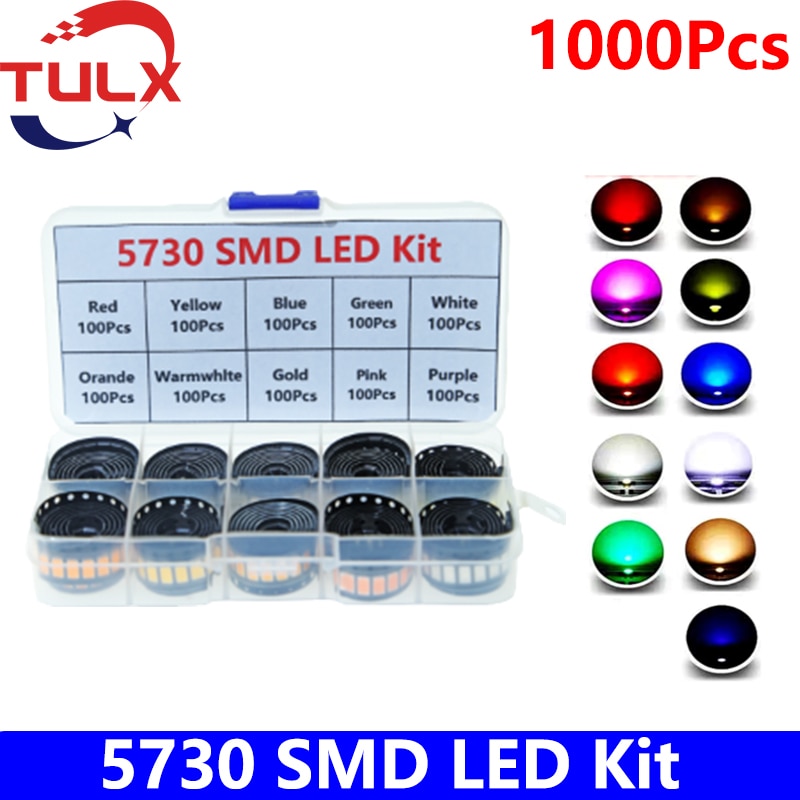 1000pcs/Box SMD LED Kit 5730 Red/Yellow/Blue/Green/White/Orande/YG/Pink/Purpie/Warmwhlte led diode set SMD LED Lamp Beads Kit