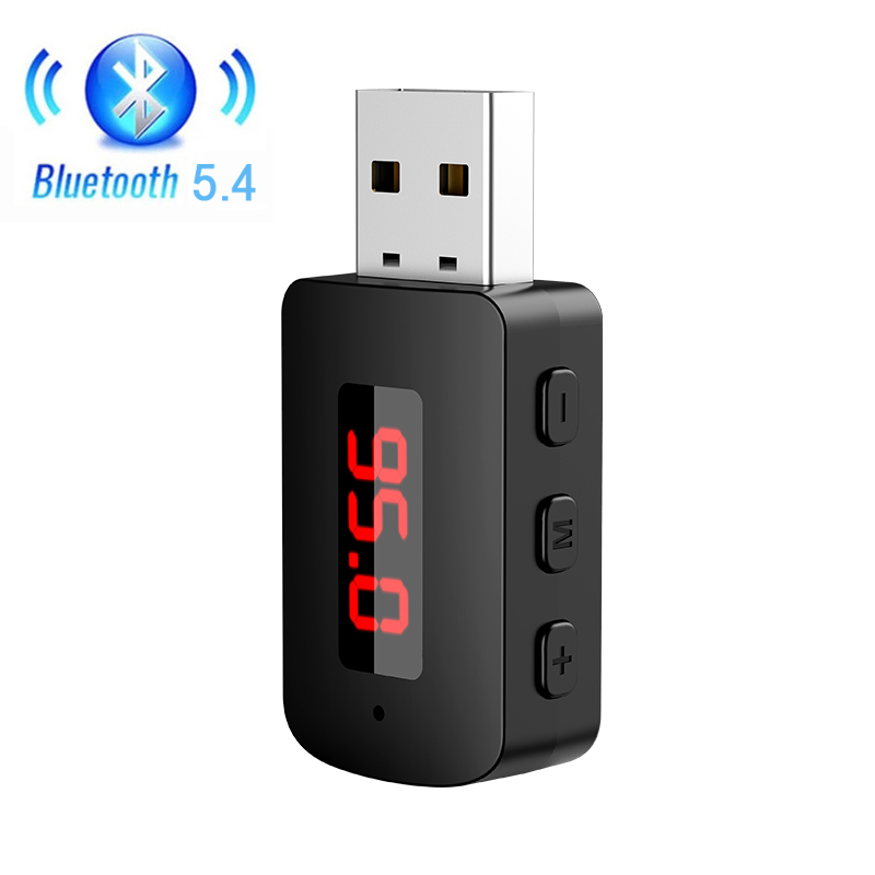 Mini receptor USB Bluetooth 5,4 con pantalla LED, Kit de llamada con manos libres para coche, transmisor de Radio FM, Audio inalámbrico automático: Negro