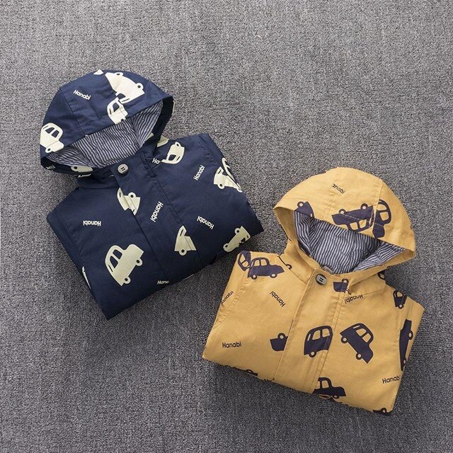 Focusnorm Winter Kids Jongens Jas Uitloper Cartoon Print Lange Mouwen Hooded Zipper Warm Parka 2 Kleuren