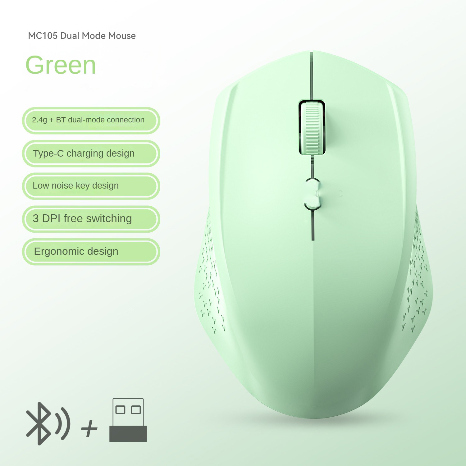 1600 DPI 2.4G/BT Dual Mode Wireless Mice Rechargeable Ergonomic Silent Bluetooth Mouse For Laptop/Notebook/iPad/Tablet/Mac book: black