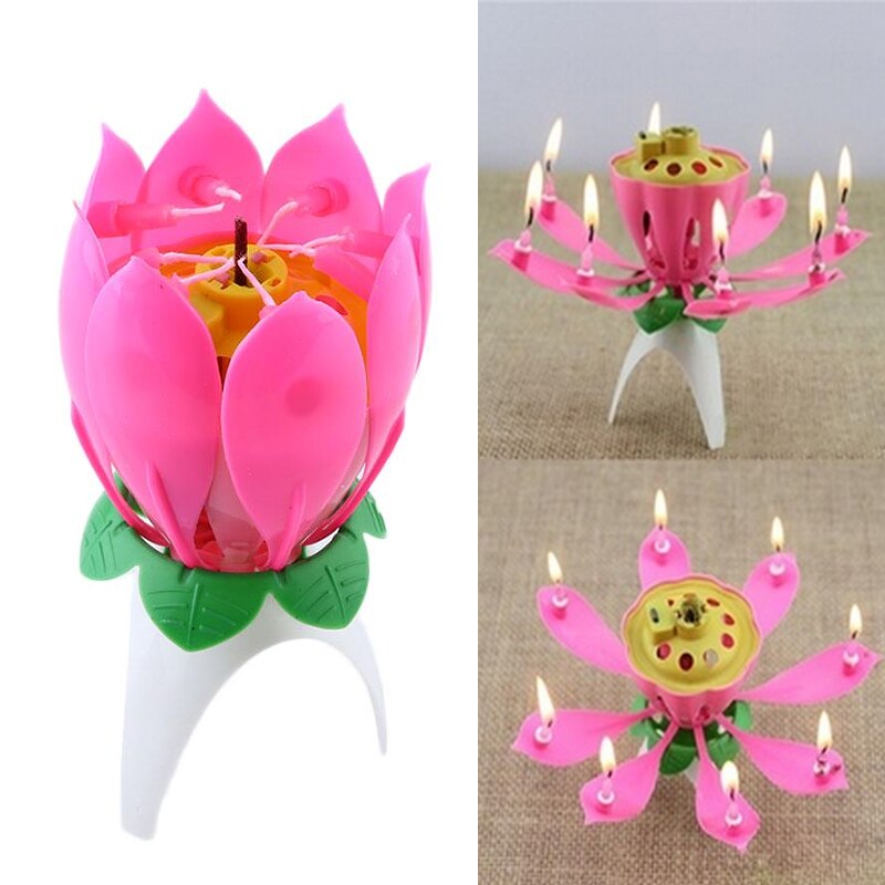 Musical Birthday Candle Romantic Musical Lotus Flower Happy Birthday Party Music Candle Lights Wedding Decor