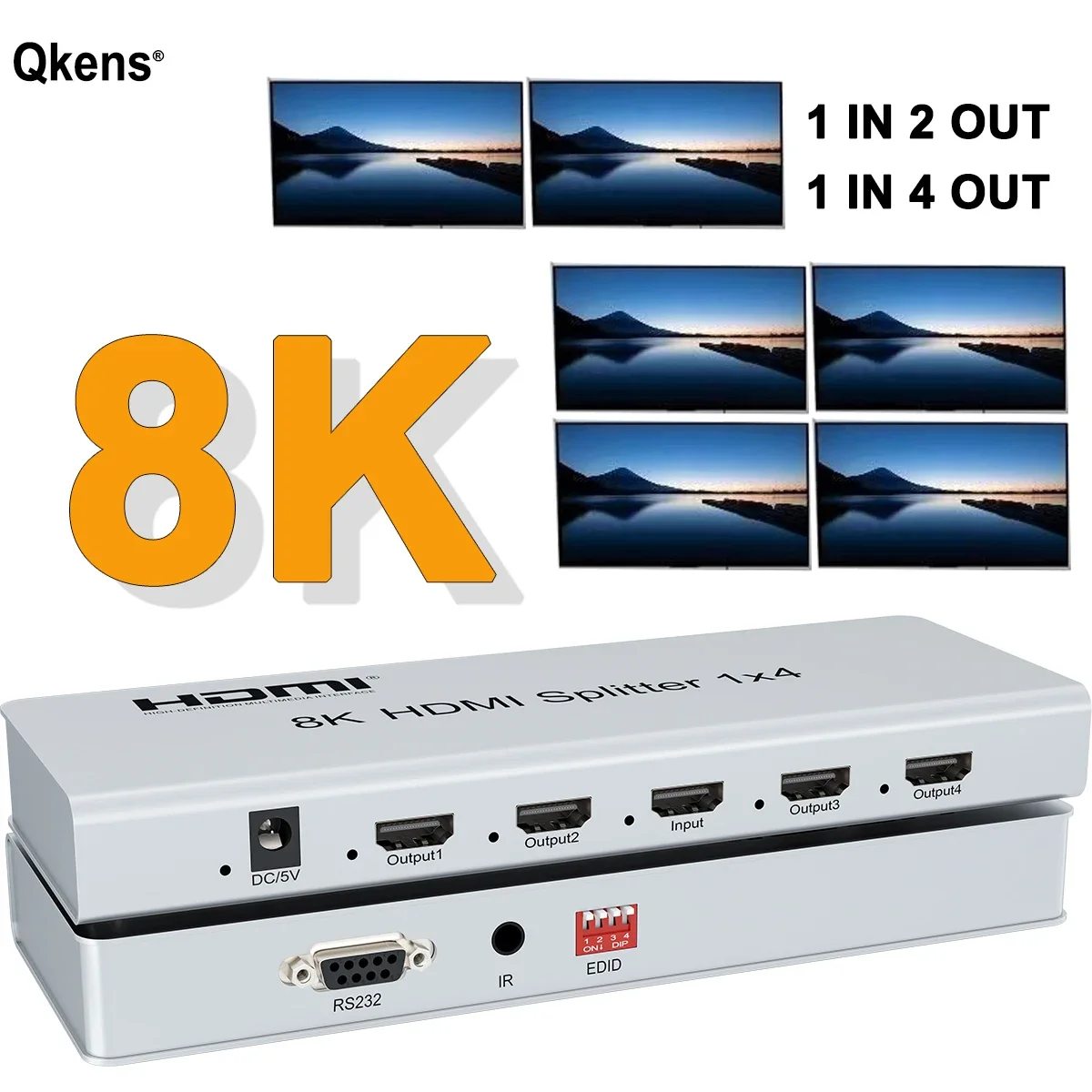 8K60Hz HDMI-splitter 1x4 HDMI2.1 HDR 3D Audio Video Converter 1 in 2 3 4 uit 4k 120hz 8K 1x2 HDMI-splitter PC naar tv Dubbel display