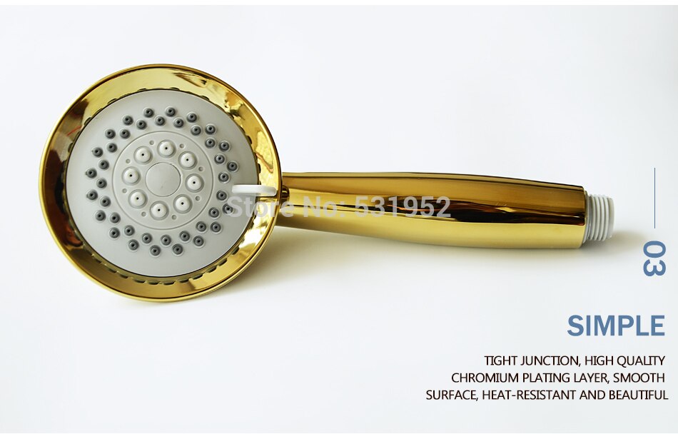 3 Function Gold Plated Hand Held Shower Head Hose and Bracket Holder Antique Gold Sprayer Multifunction Function