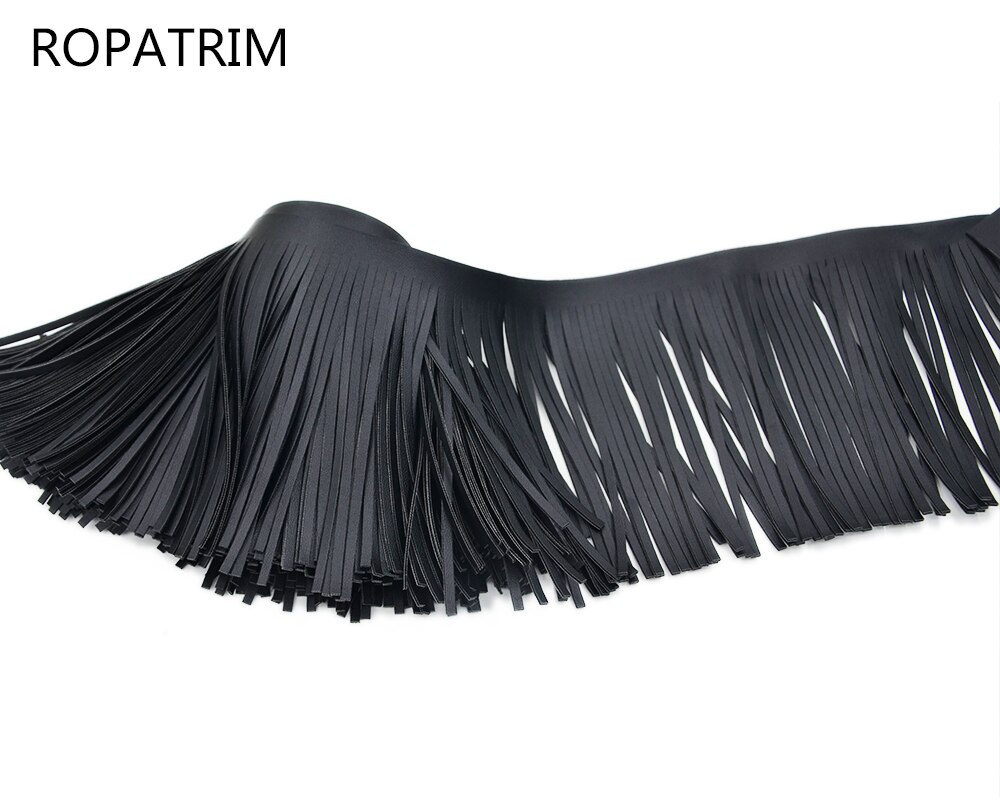 Frange de couture Double côté noire 5yards taille 14cm | Frange de en Imitation cuir noir pour vêtement décoration de bricolage