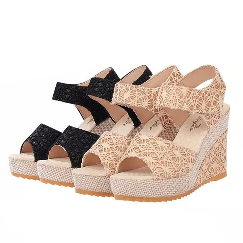 Dames Schoenen Open Neus Strik Zijden Lint Dames Sandalen Hoge Hakken Effen Outdoor Casual Plateau Wig Vrouwen Sandalen